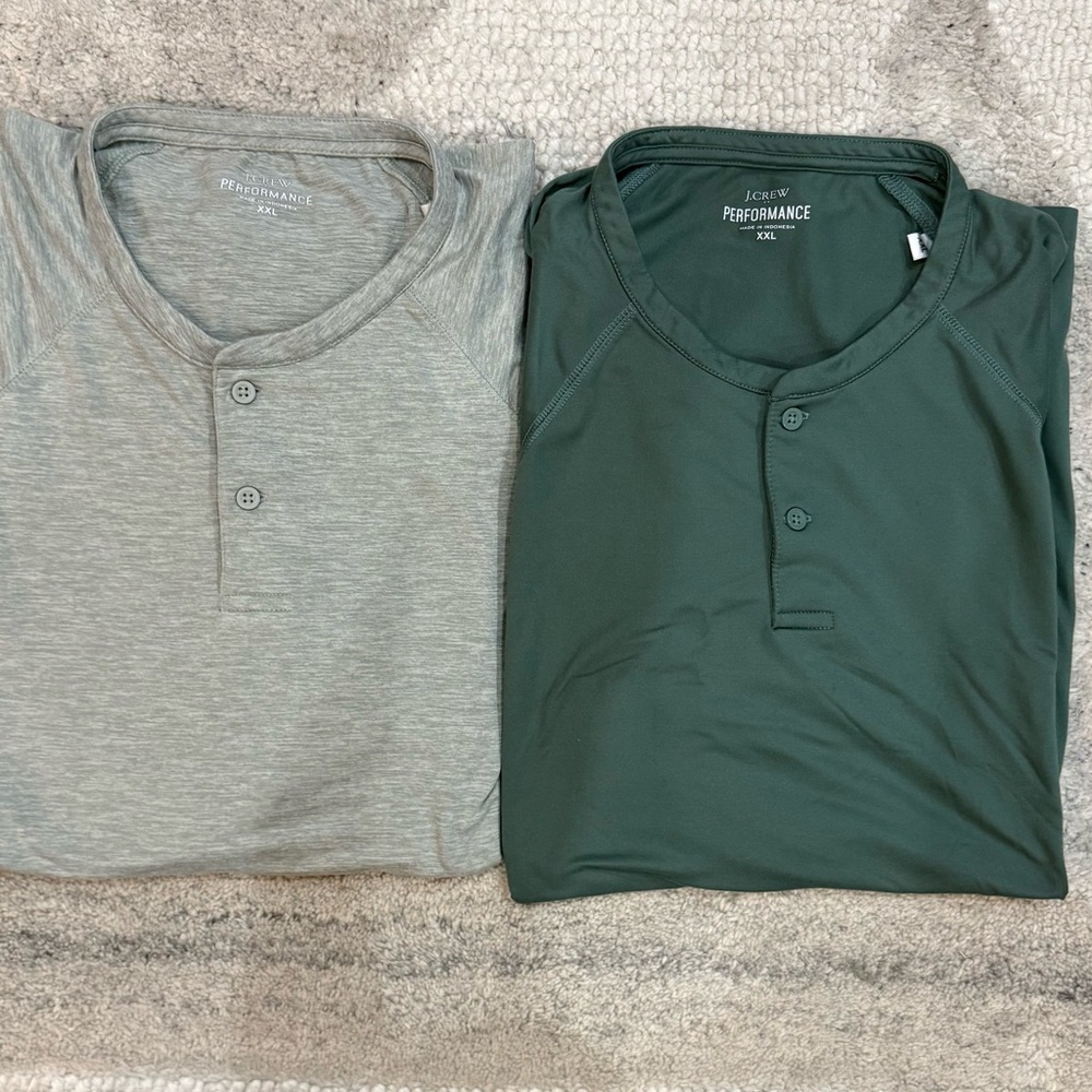 J.Crew Men Performance Henley Lot of 2 Size XXL Shirts Soft and Comfortable‎